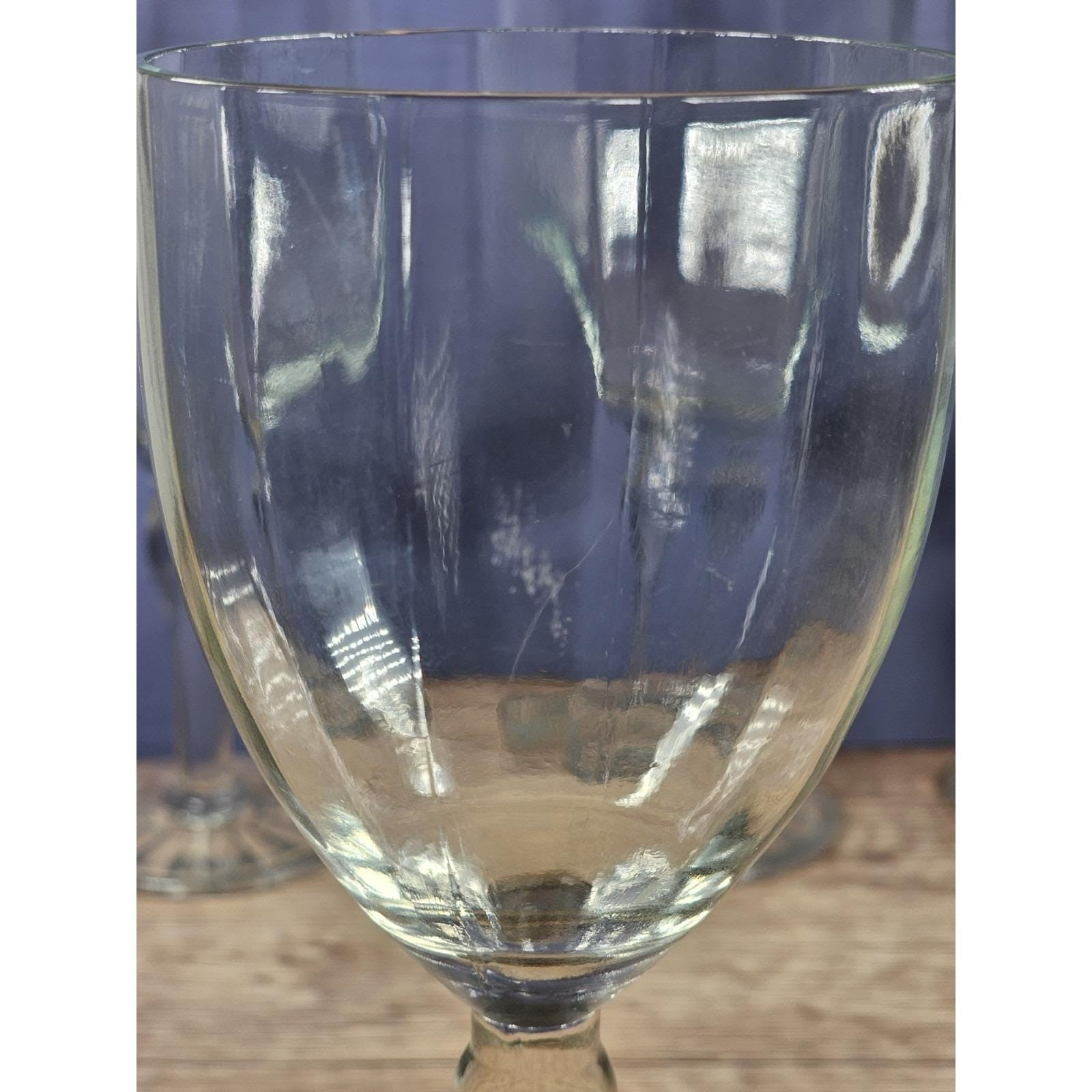 Set of 4 Vintage Crystal Water Goblets – Optic Pattern & Starburst Base