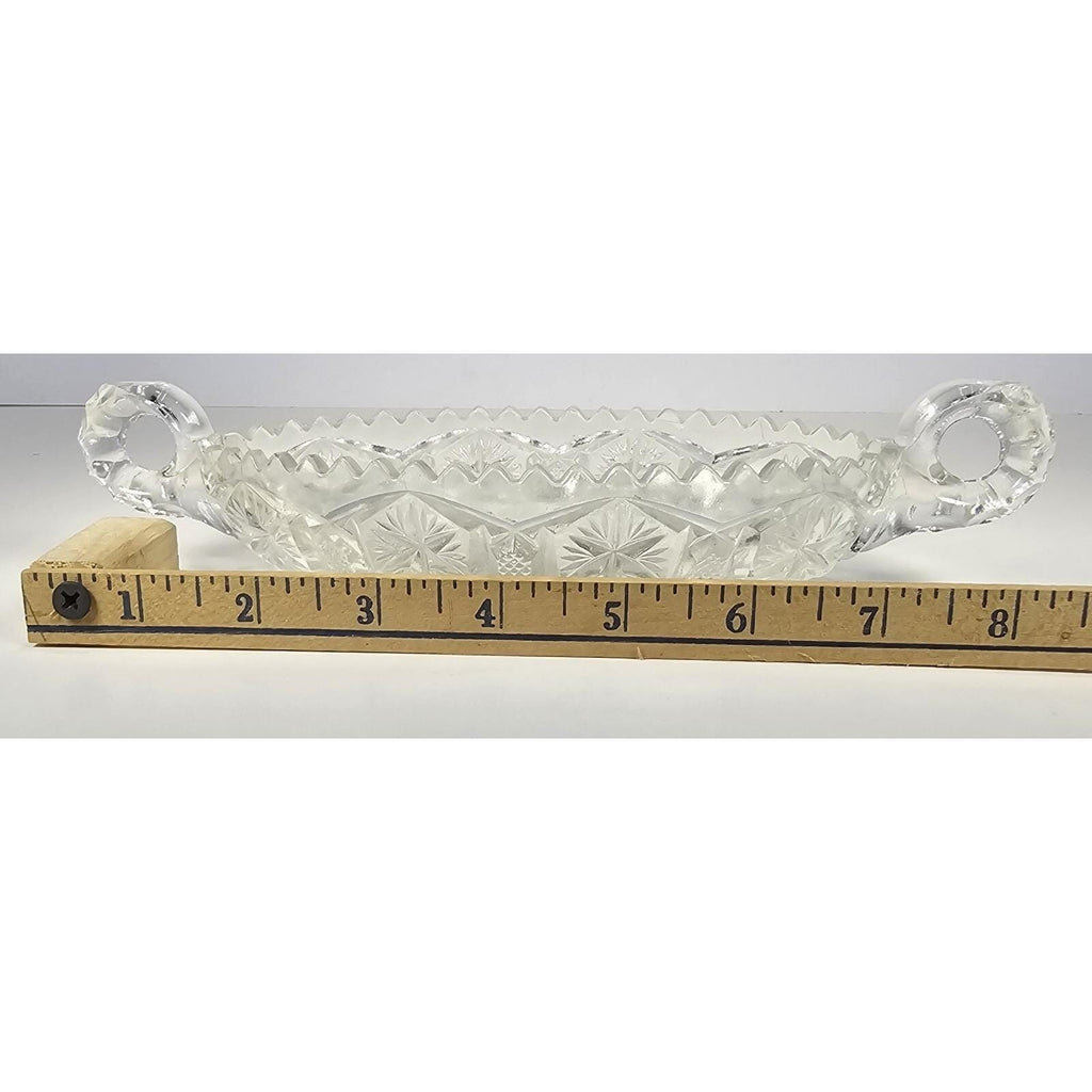Cut Glass Candy Dish Starburst Pattern Handled Vintage