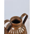 Vintage Hammered Copper Pitcher with Dual Handles Scalloped Design