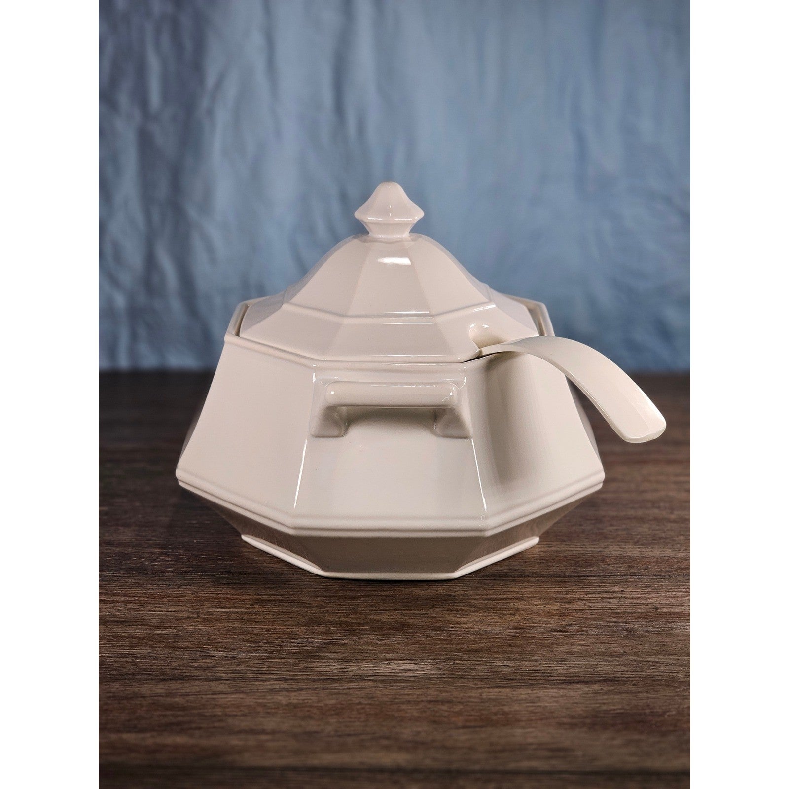 Vintage White Soup Tureen with Lid and Ladle | Octagonal Serving Dish