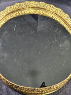 Vintage Oval Glass Mirror Vanity Tray 16 X 12 Ornate Gold-Tone Frame