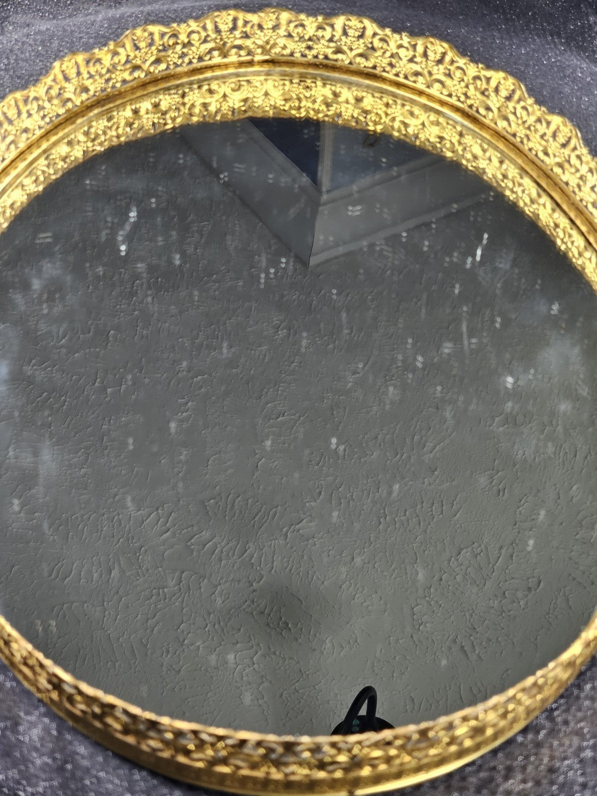 Vintage Oval Glass Mirror Vanity Tray 16 X 12 Ornate Gold-Tone Frame