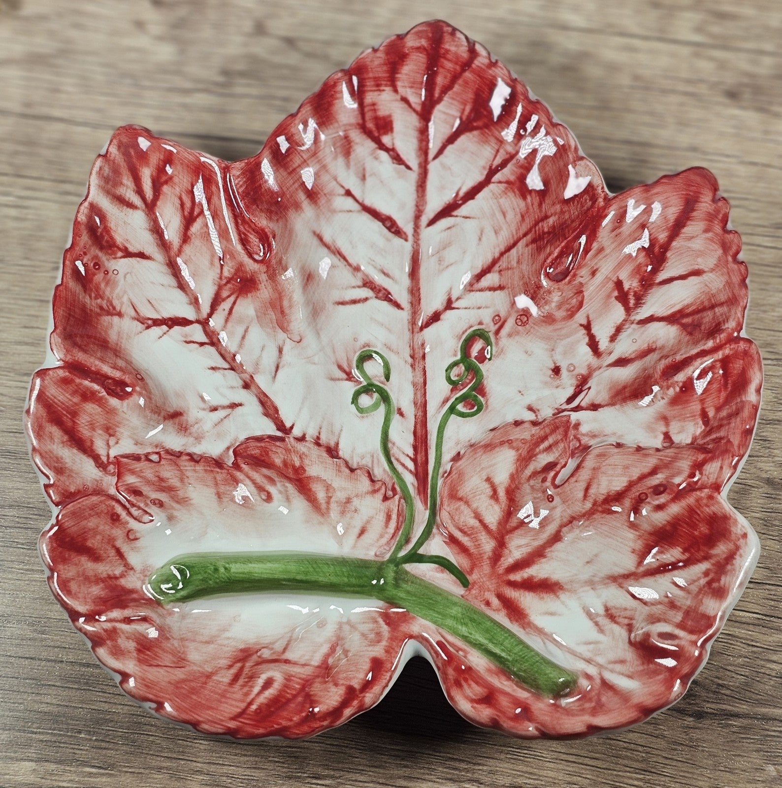 90s Vintage 7" X 7" Ceramic Red & White Maple Leaf Dish