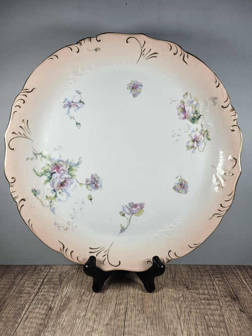 11″ Austria Floral Plate Platter Vintage Porcelain Hand-Painted Gold Trim Rustic