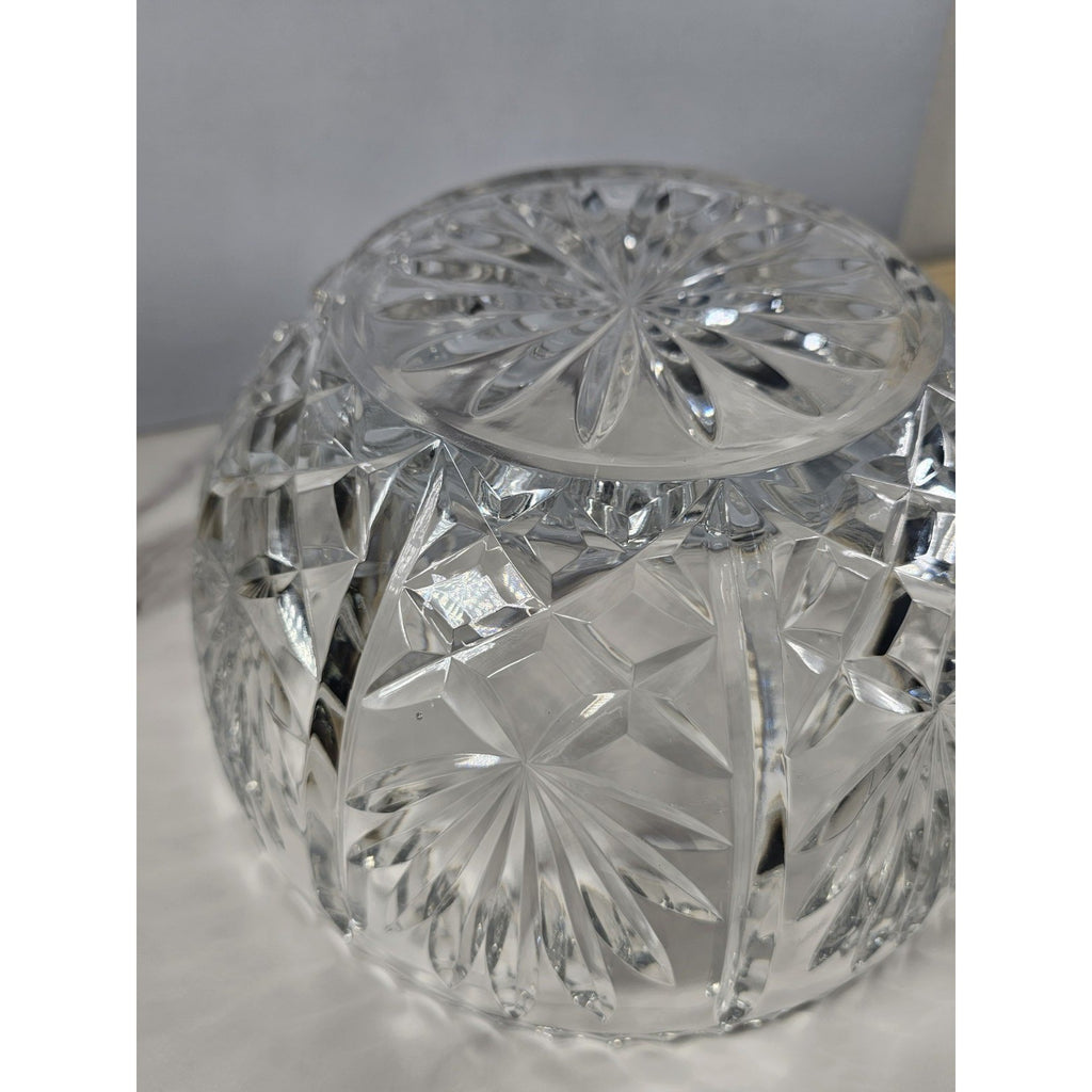 Vintage Cut Crystal Glass Bowl Starburst Pattern Scalloped Rim 9 Inch