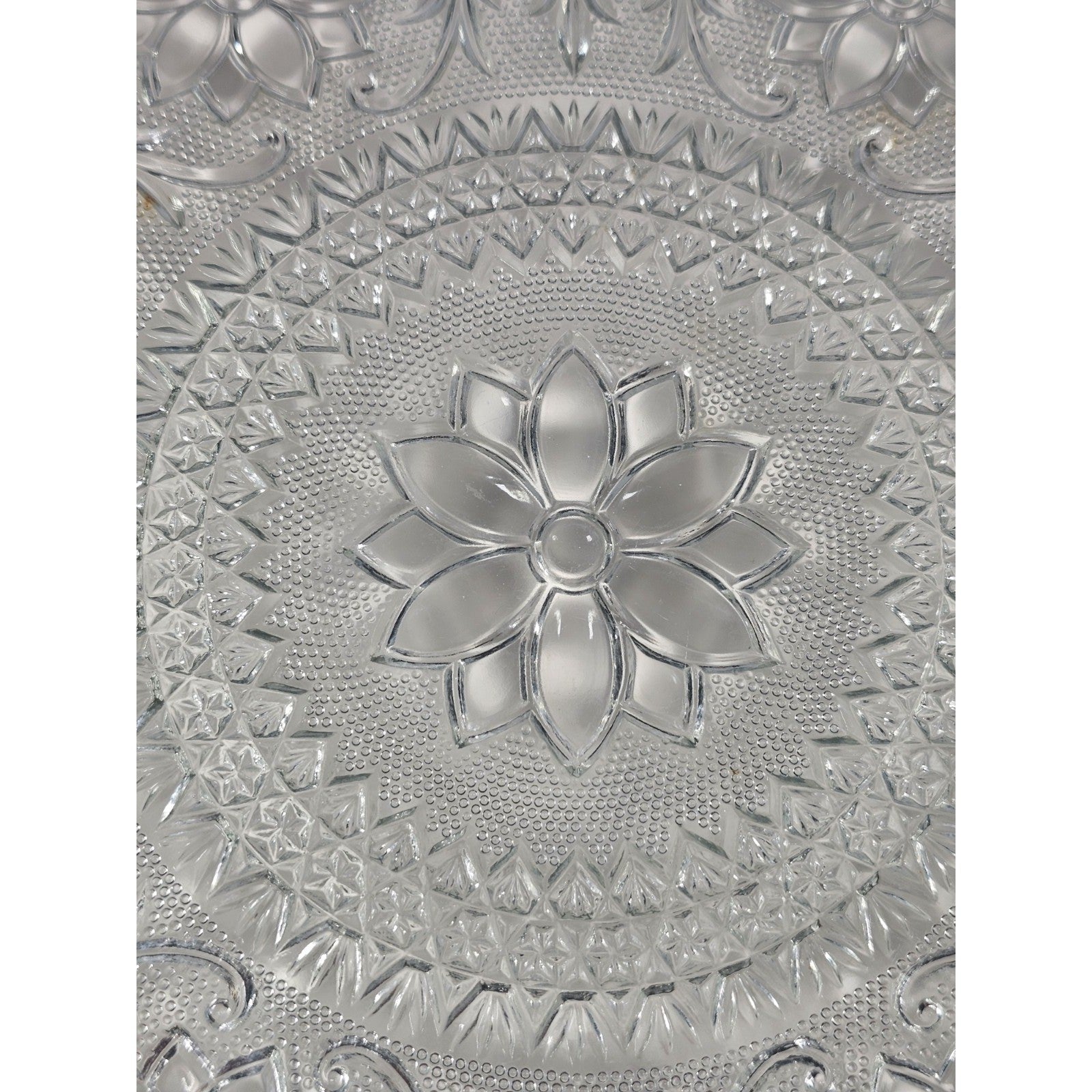 Vintage Pressed Glass Floral Cake Stand Round Serving Tray 13 Inch