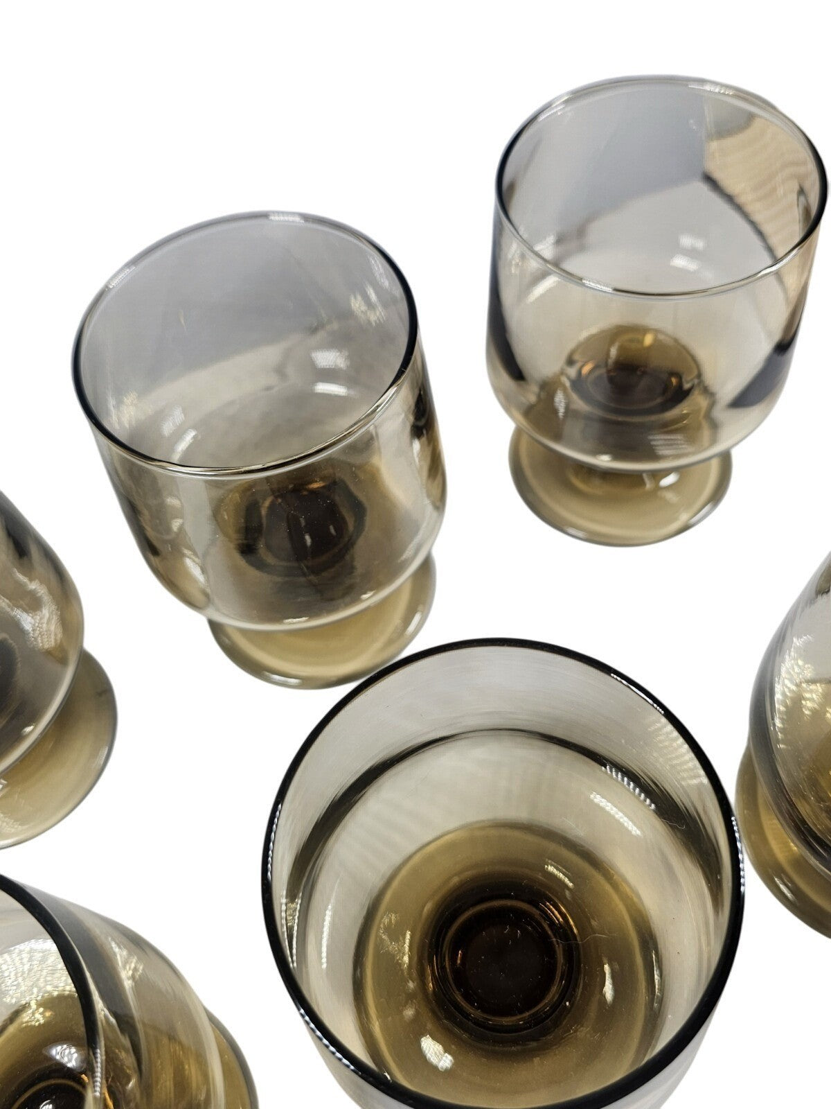 Set Of 6 Mid Century Modern Smokey Glass Footed Cocktail Whiskey Wine Goblets