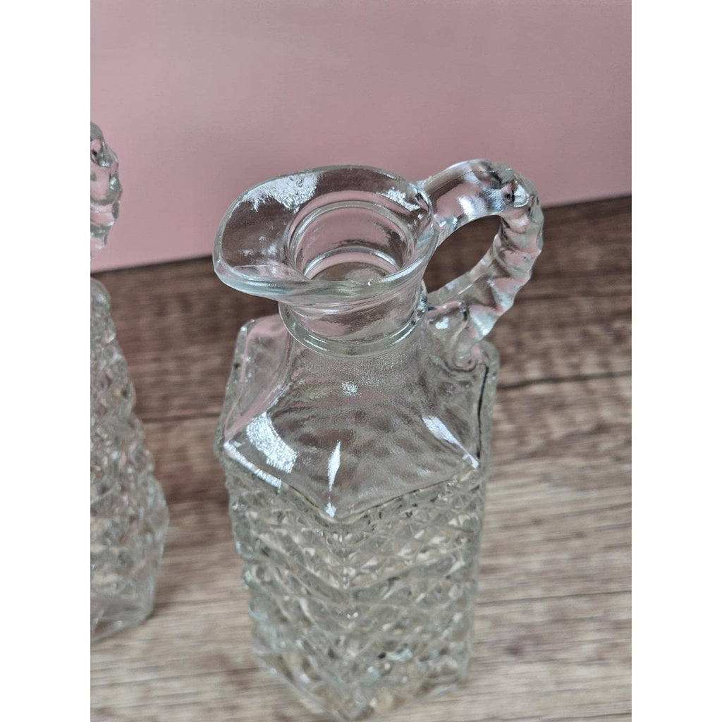Vintage Anchor Hocking Wexford Cruet Set Cube Cut Glass 6"