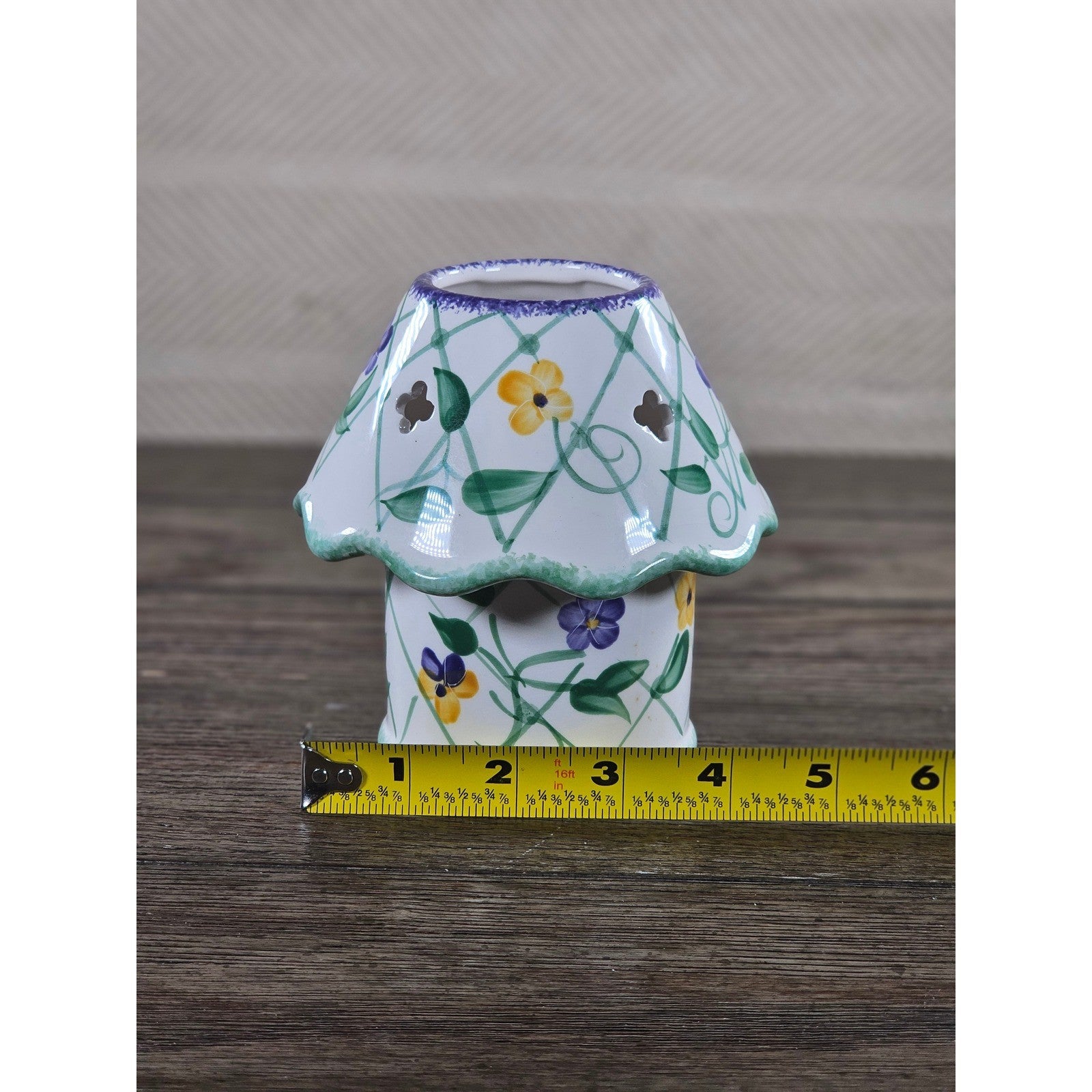 Vintage Young's Pansy Ceramic Candle Lamp 5" Tall Floral Decor