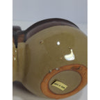 Vintage Jam Server Double Pot Brown Ceramic Lidded Condiment