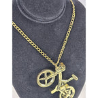 Vintage Bicycle Pendant Necklace Gold Tone Bike Charm Cyclist Jewelry