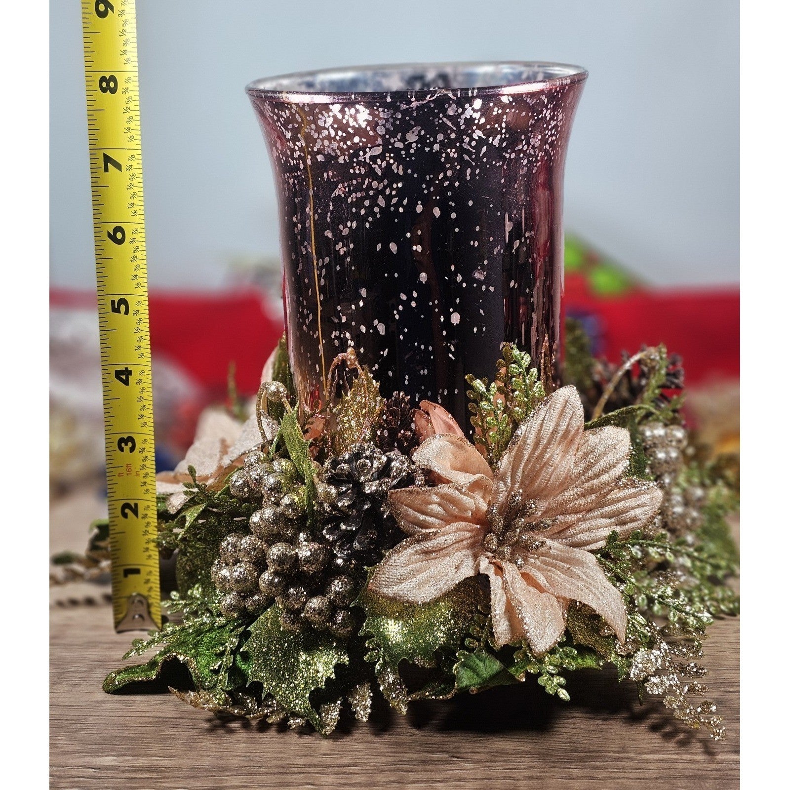 Vintage Pink Glitter Holder Holiday Centerpiece Floral Decor
