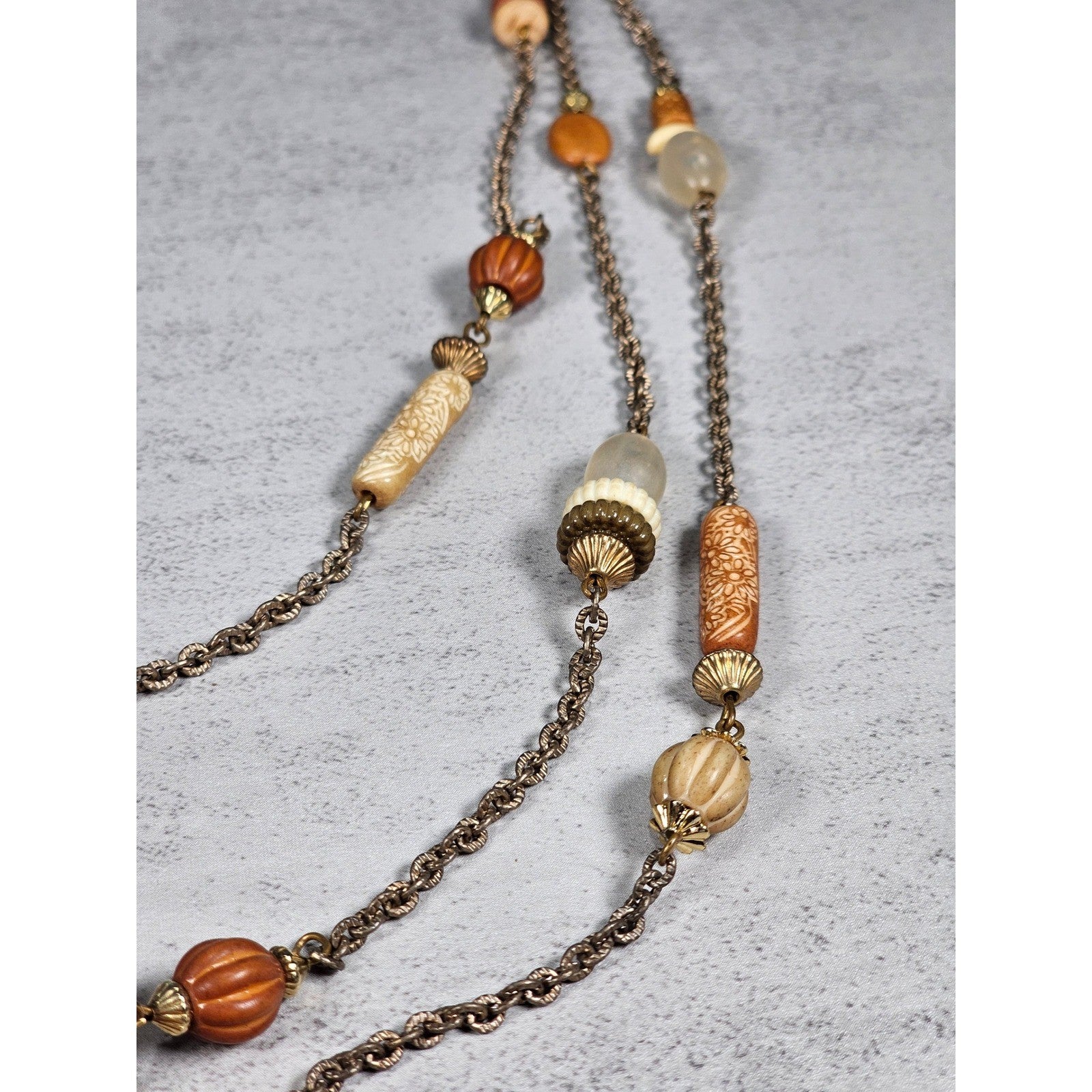 Vintage Multi Strand Beaded Necklace Earth Tone Chain Necklace