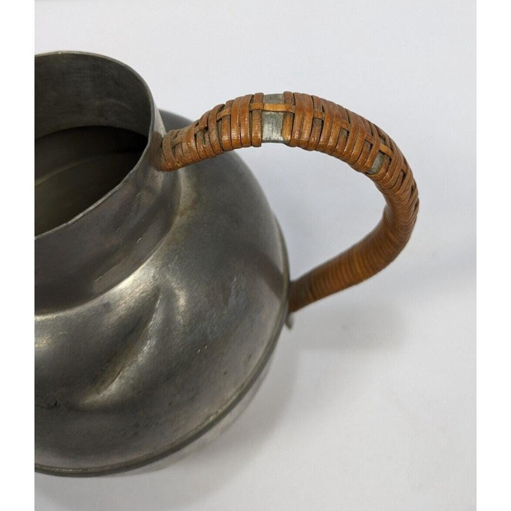 Rogers Pewter Coffee Pot Rattan Handle Mid Century Solid Pewter