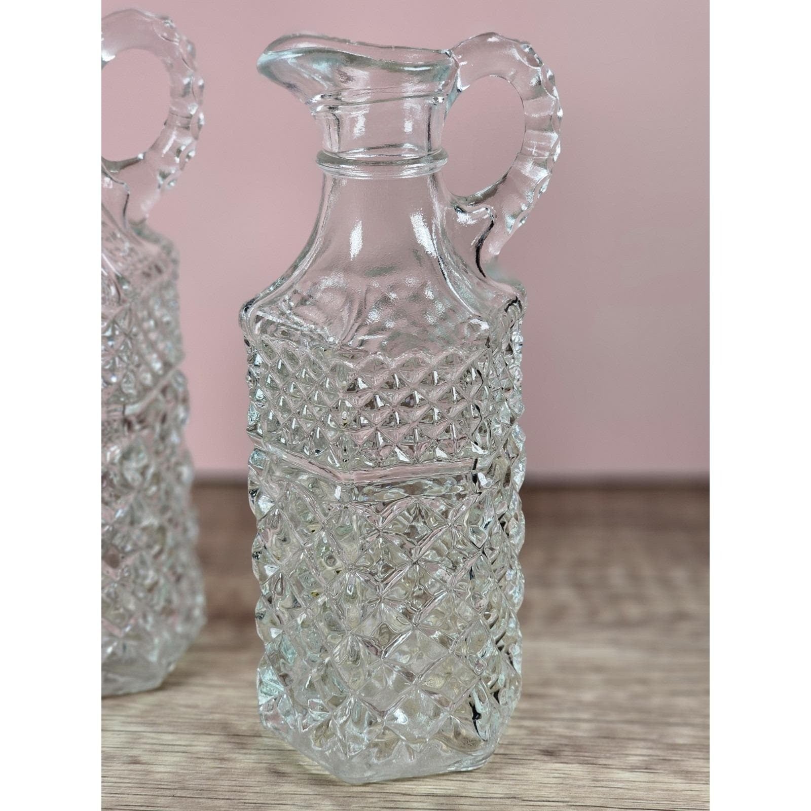 Vintage Anchor Hocking Wexford Cruet Set Cube Cut Glass 6"