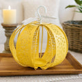 Yellow Metal Pumpkin Lantern with Leaf Cutouts | Fall Decor | Candle Holder