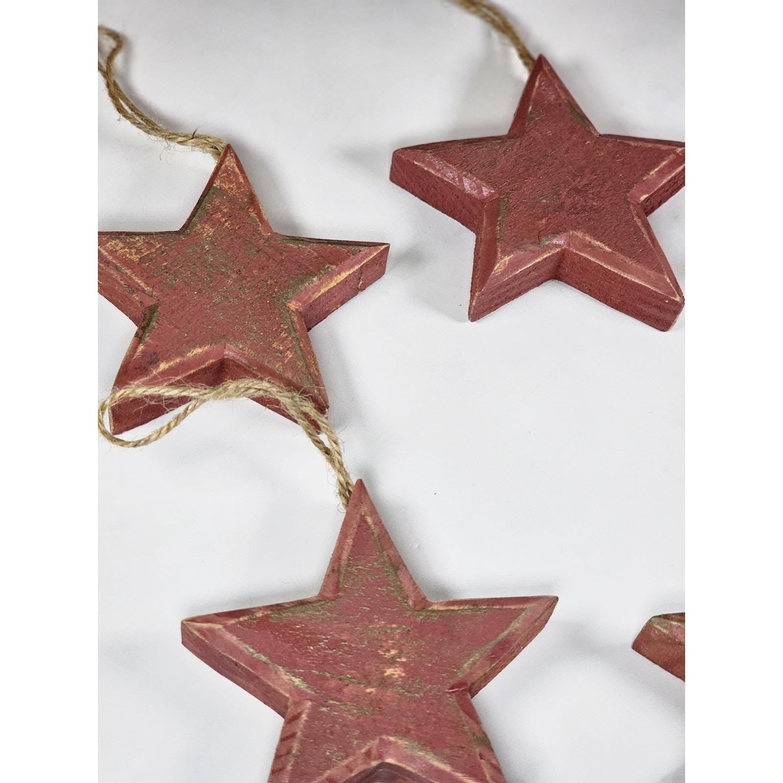 Set of 5 Rustic Wooden Stars | Burgundy Distressed Farmhouse Decor
