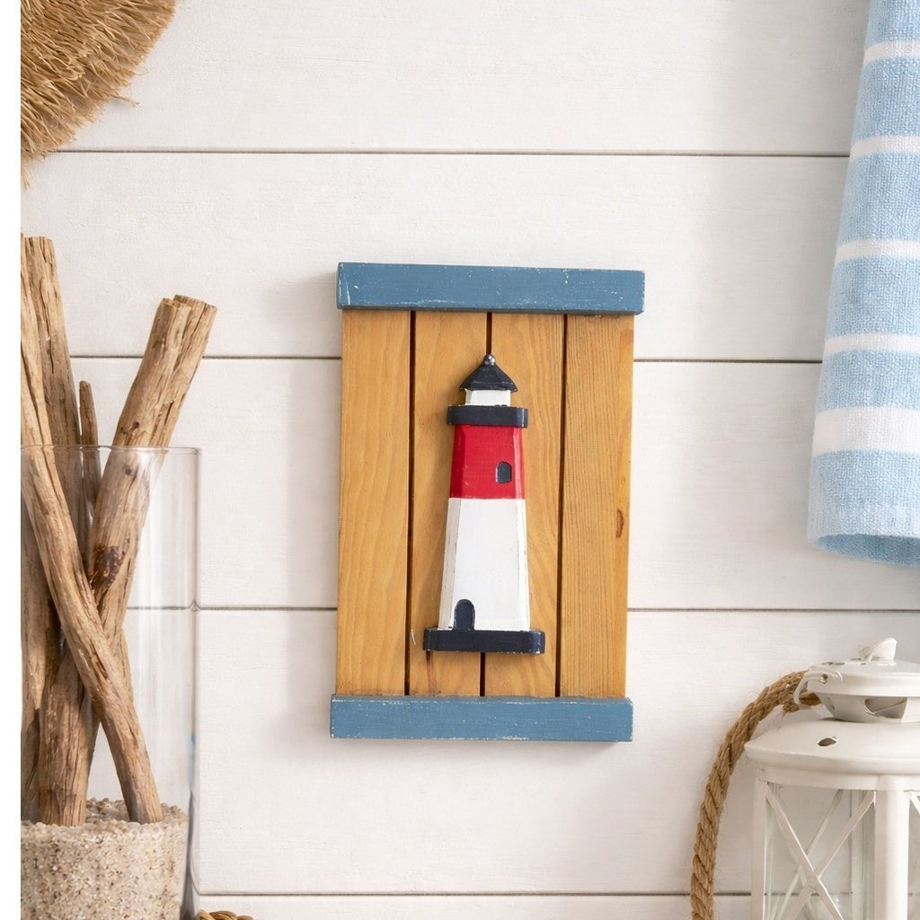 Rustic Wooden Lighthouse Wall Decor Nautical Coastal Accent 12 x 7.5