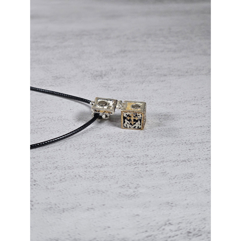 Vintage Cross Prayer Box Necklace Gold Tone Silver Religious Charm