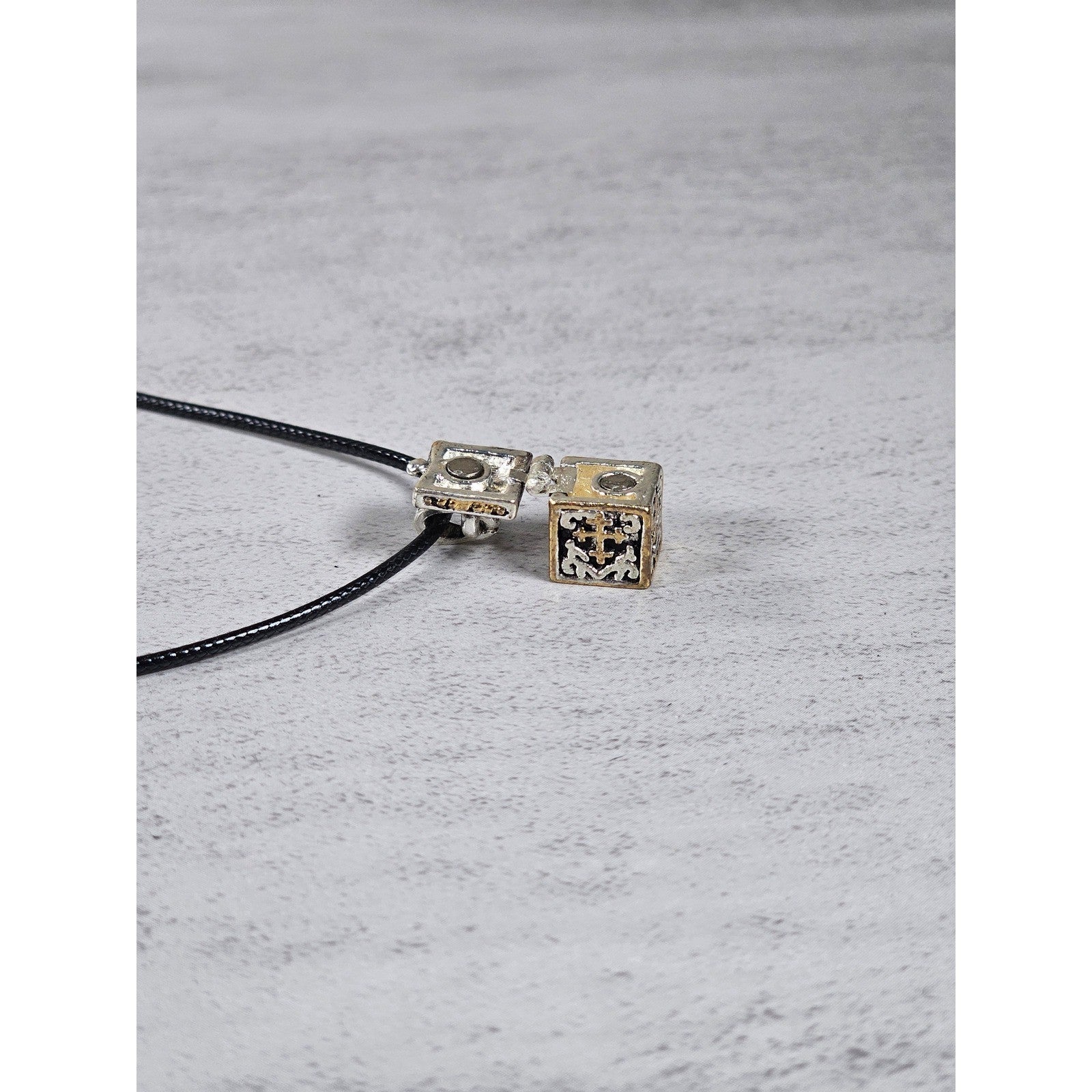 Vintage Cross Prayer Box Necklace Gold Tone Silver Religious Charm