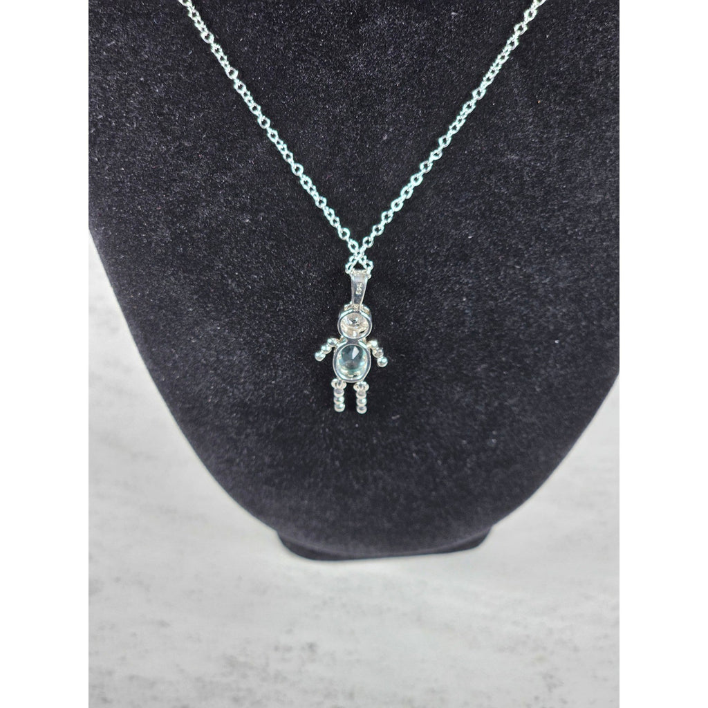 Vintage Sterling Silver Figural Pendant Blue Stone Dangle Necklace