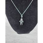 Vintage Sterling Silver Figural Pendant Blue Stone Dangle Necklace