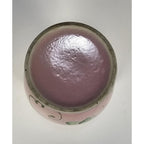 Vintage Pink Crackle Glaze Vase Blue Handles Floral Ceramic