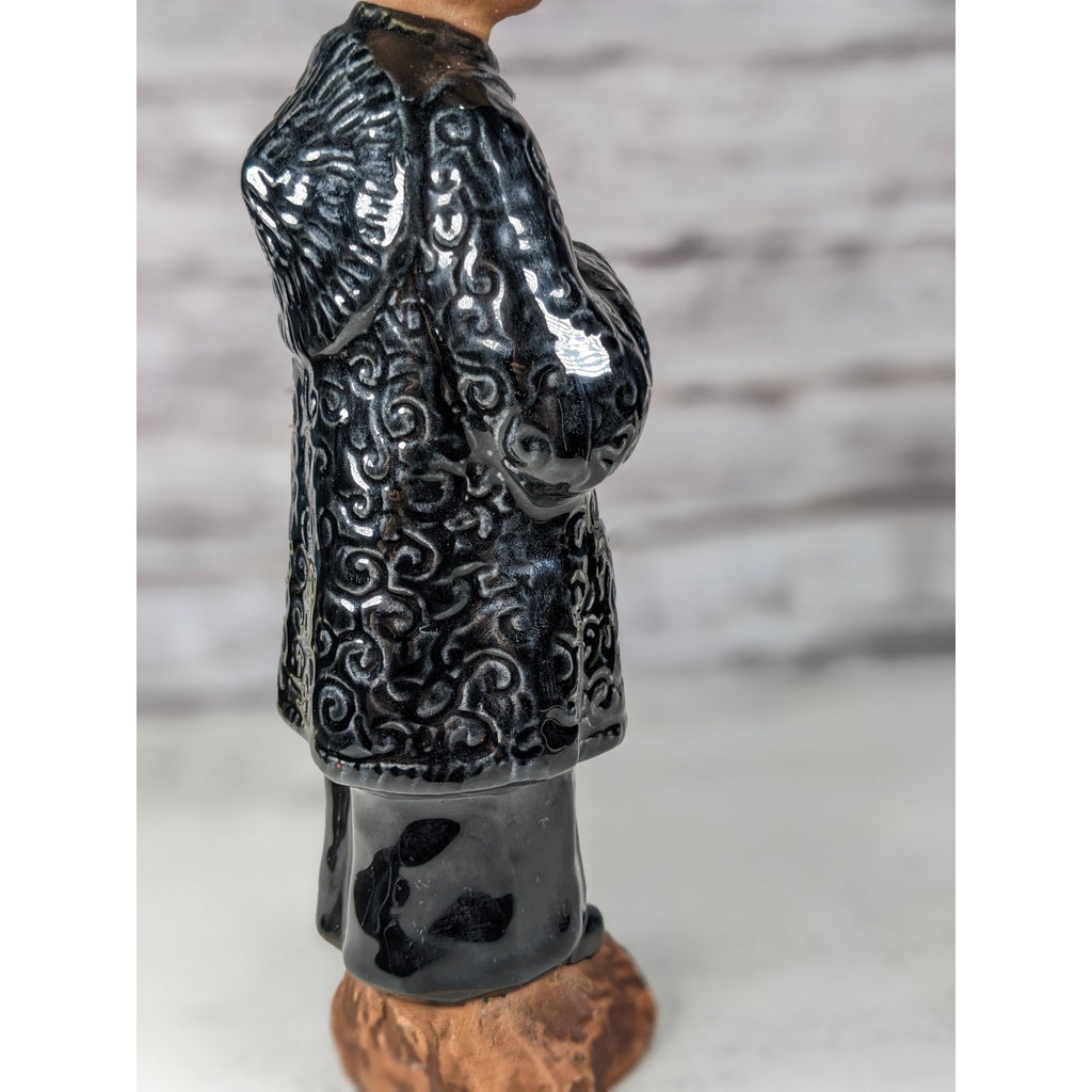 Vintage Ceramic Child Figurine Black Embossed Coat 9.5 Inch Statue