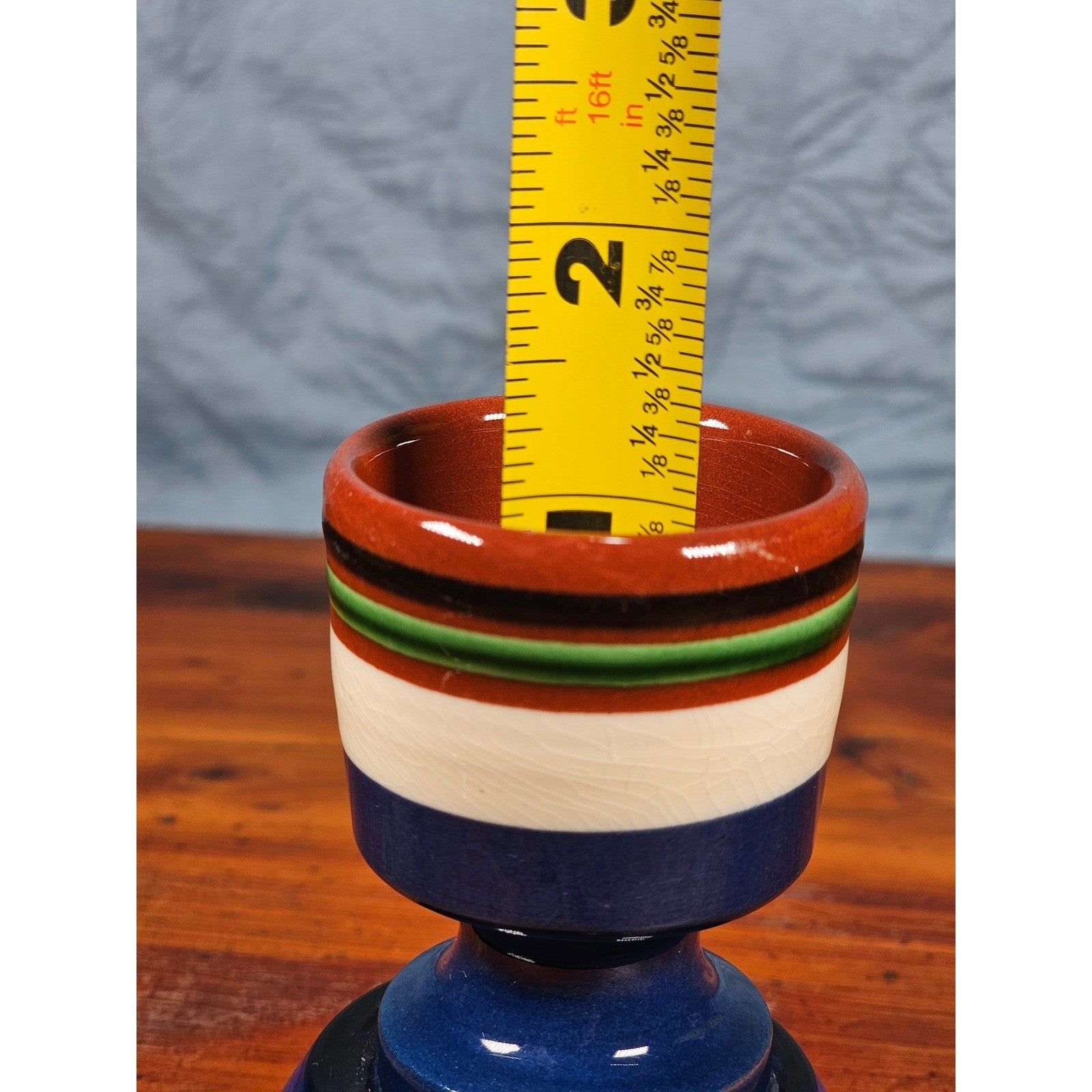 Vintage Nittsjo Sweden Egg Cup Blue Glass Base Hand Painted Ceramic Top