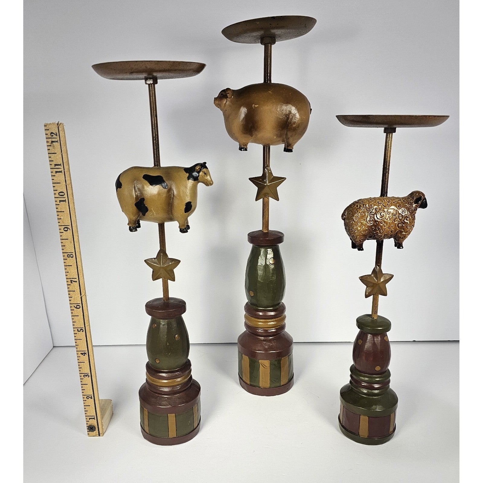 Kirkland's Farmhouse Animal Candle Holders Pig Cow Sheep Rustic Decor