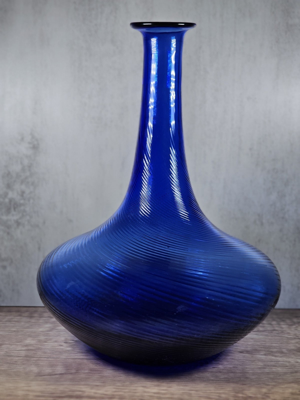 Mid-Century Cobalt Blue Swirled Glass Vase | Retro Art Glass Decor