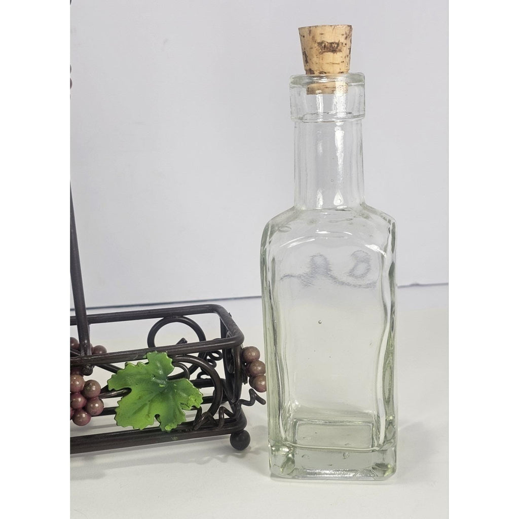 Vintage Oil Vinegar Cruet Set Glass Bottles Metal Caddy