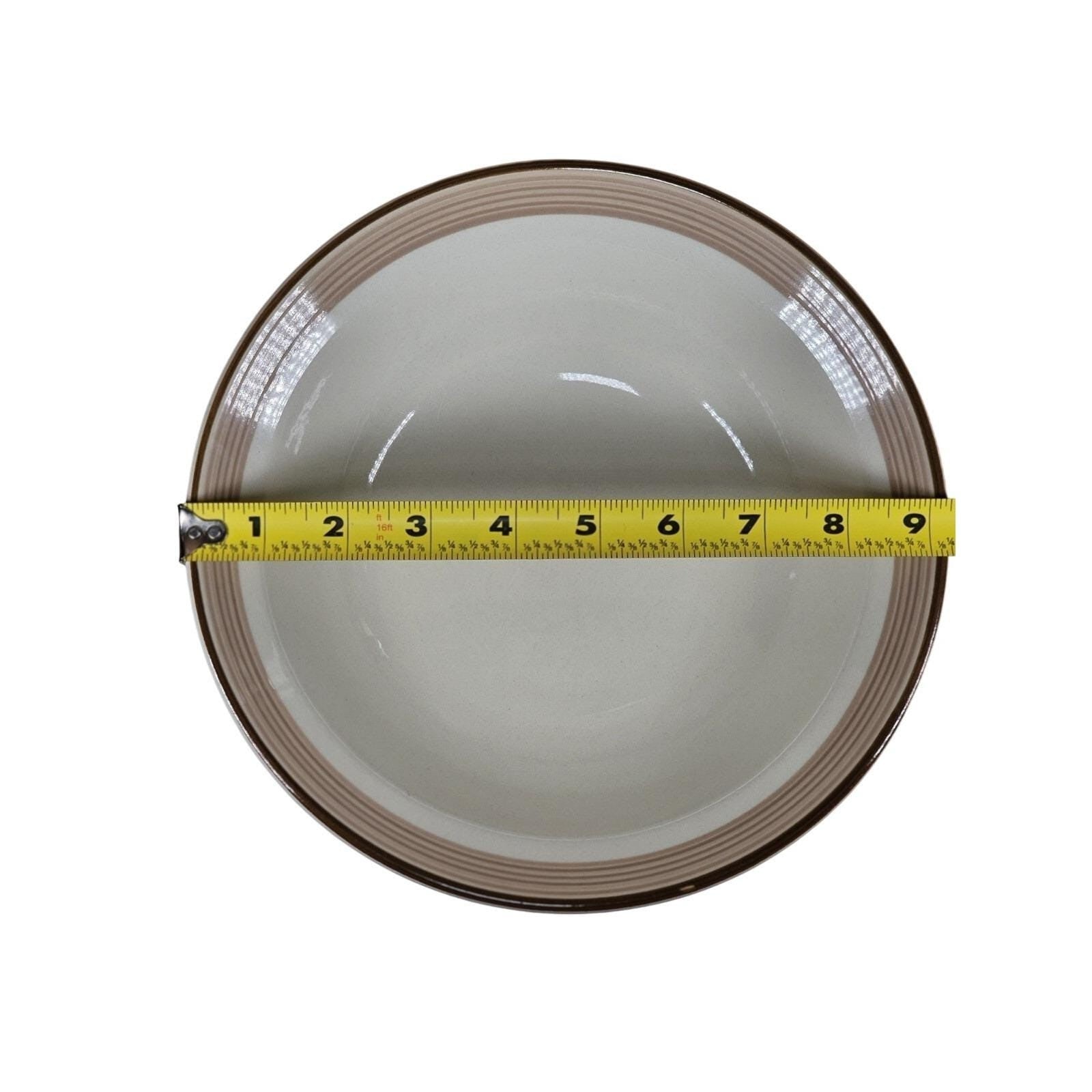 Vintage International Stoneware Serving Bowl Cream Gold Rings 9 Inch