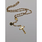 22kt Gold Cross Center Over Silver Rosary Necklace Miraculous Medal Religious