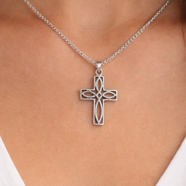 Vintage Silver Tone Celtic Cross Necklace Pendant