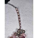 Vintage Pink Beaded Cluster Necklace with Ribbon Chain Detail