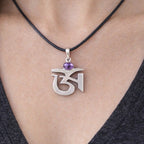 Vintage Om Pendant Necklace with Amethyst Stone