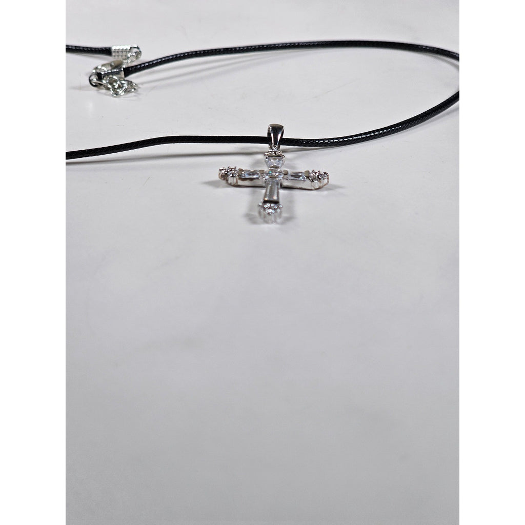 Vintage Sterling Silver Cross Necklace with CZ Stones Pendant