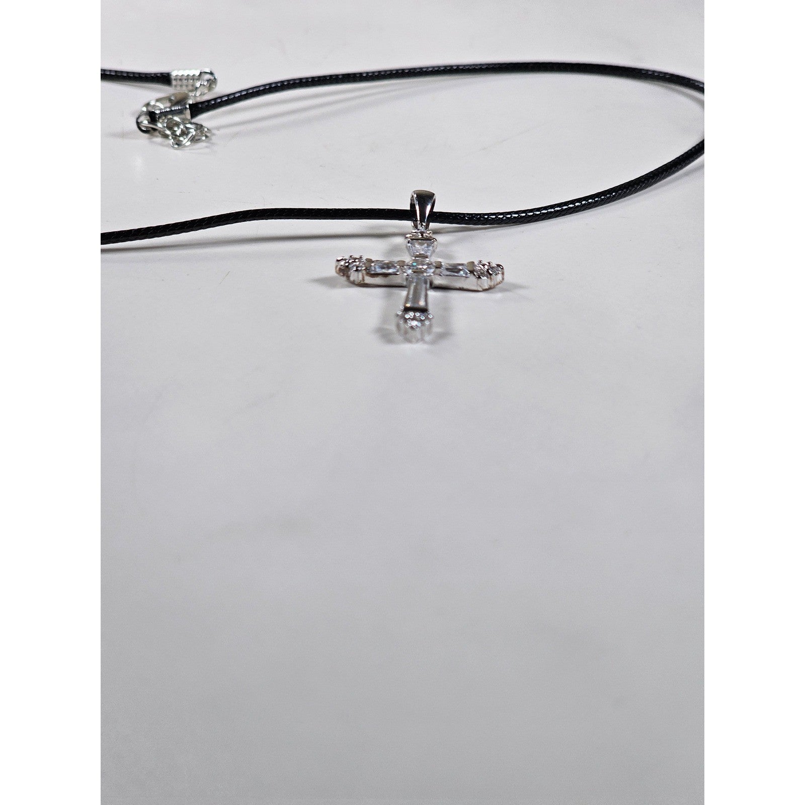 Vintage Sterling Silver Cross Necklace with CZ Stones Pendant