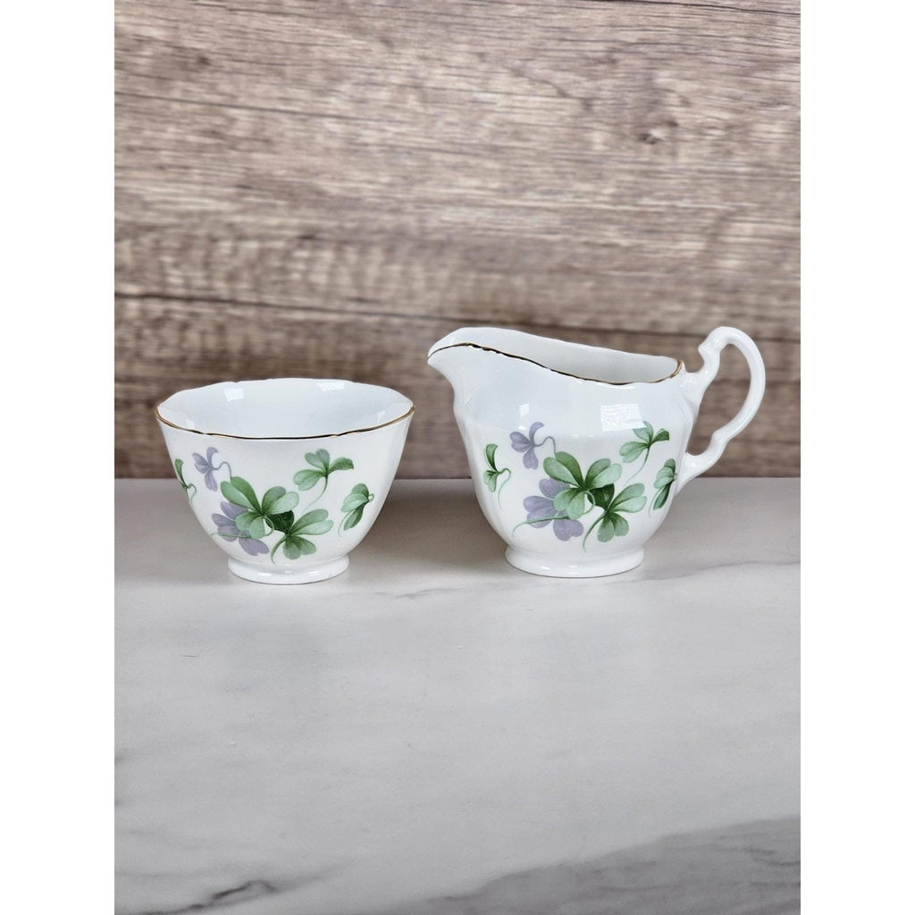 Vintage Adderley Bone China Creamer Sugar Bowl Clover Gold Trim