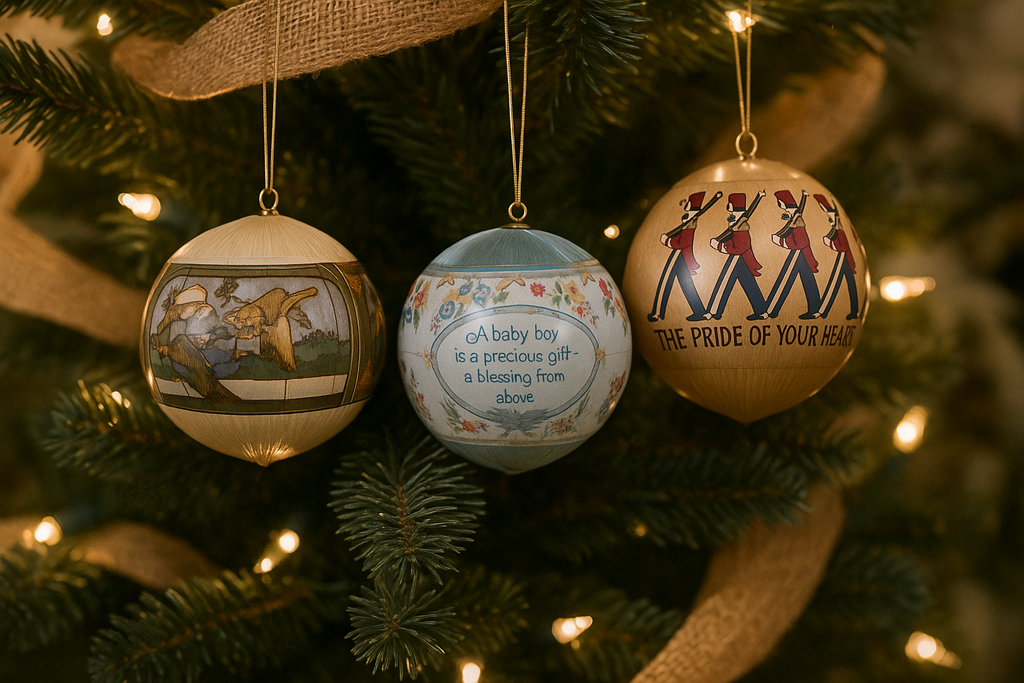 1982 Hallmark Satin String Ornaments Set of 3 Vintage Christmas Balls 3.5"