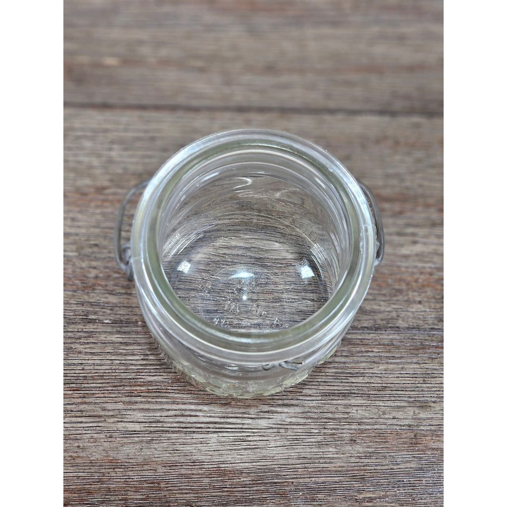 Vintage Atlas E-Z Seal Glass Jar Wire Bail Lid 5x3 Clear Embossed
