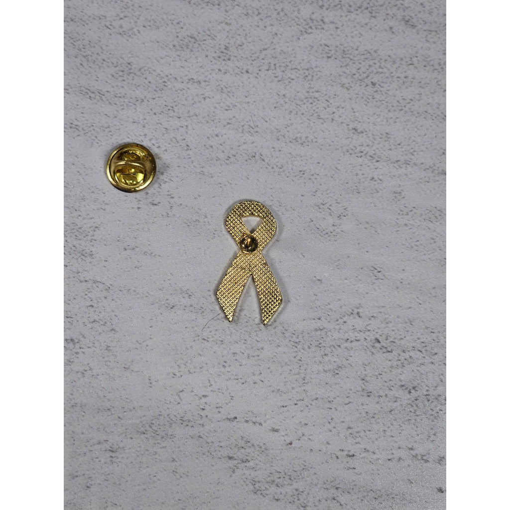 Vintage Pink Ribbon Enamel Pin Gold Tone 1 Inch Awareness Brooch