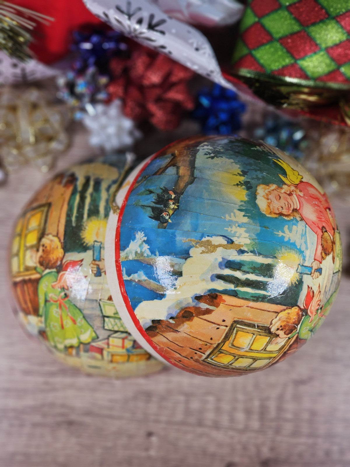 Vintage 1950s German Paper-Mâché Angel Tree Ball Candy Container Christmas