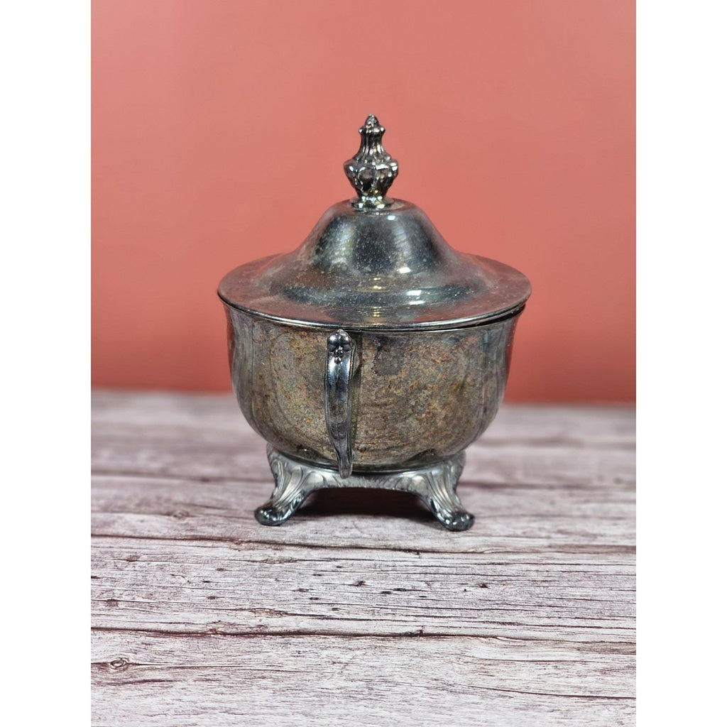 Vintage Silver Plated Creamer with Lid Footed Antique Tableware