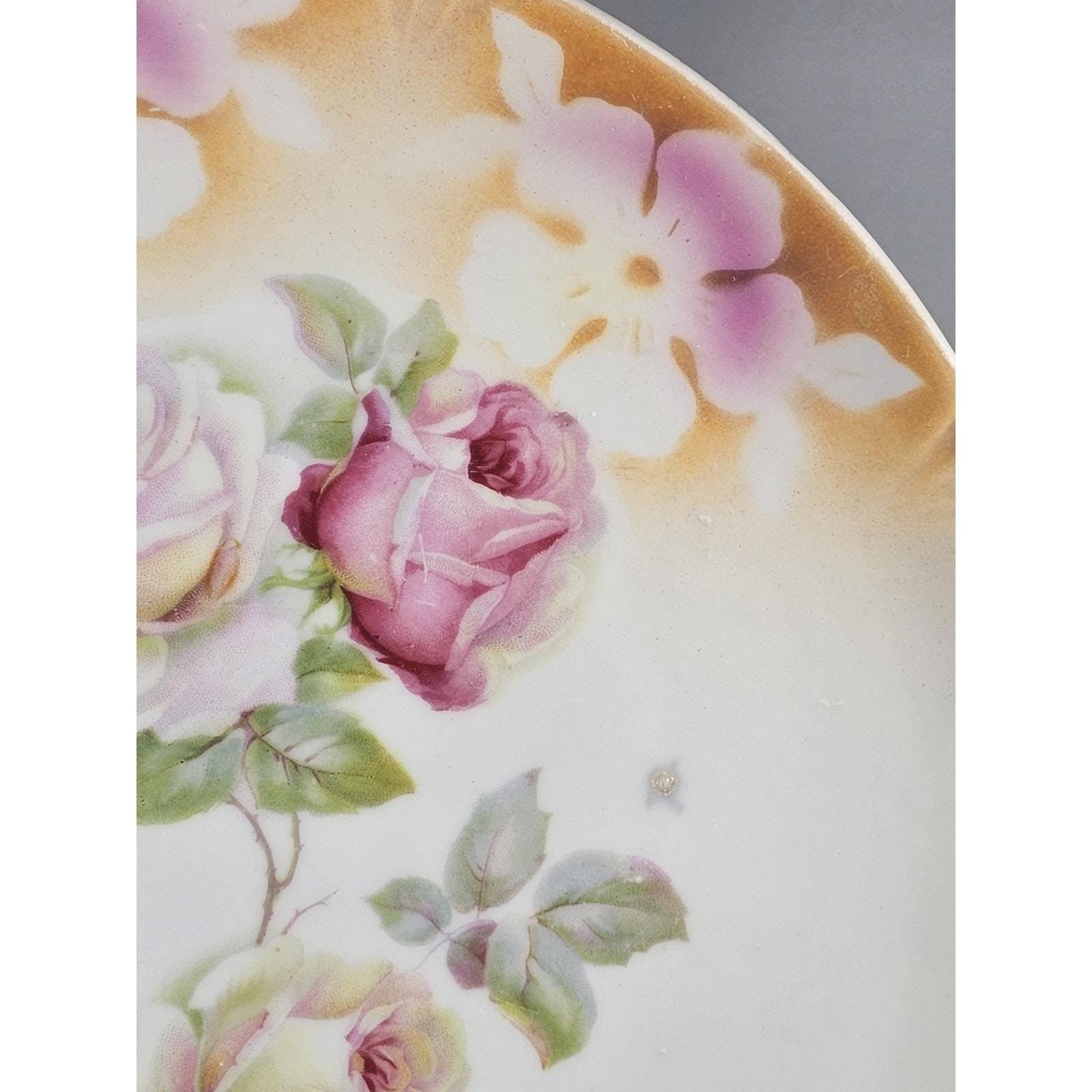 Leuchtenburg Germany Lusterware Tray Pink Roses Gold Trim 9.5"