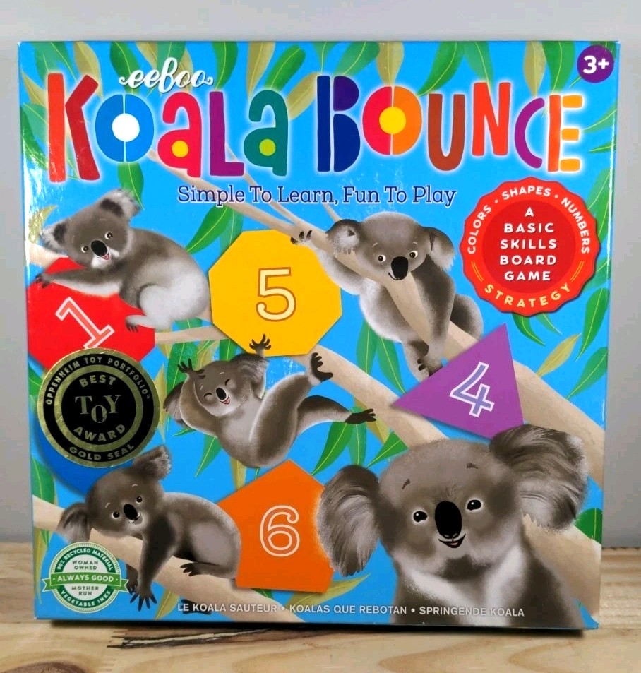 New EeBoo Koala Bounce Board Game Colors/Shapes/Numbers Strategy Game Ages 3+