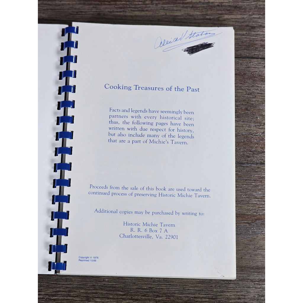 Historic Michie Tavern Cookbook Vintage Spiral Bound Virginia Recipes 1976