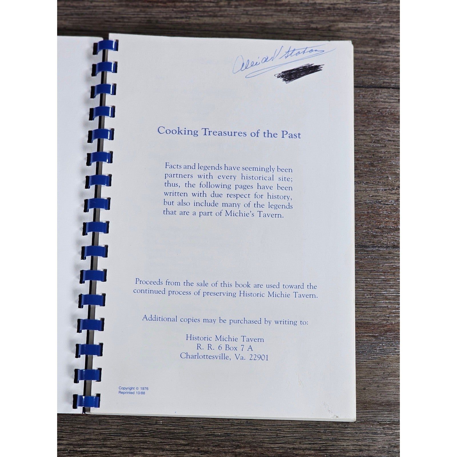 Historic Michie Tavern Cookbook Vintage Spiral Bound Virginia Recipes 1976