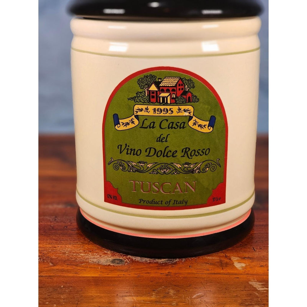 Vintage OGGI Tuscan Wine Label Ceramic Canister With Lid 8 In